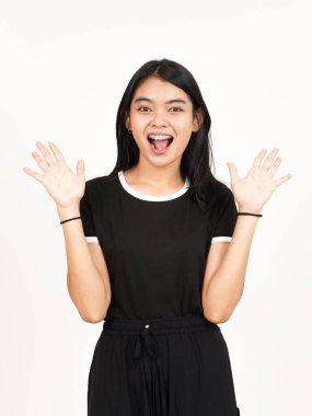 Happy with Shocked wow face Of Beautiful Asian Woman Isolated On White Background