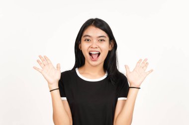 Happy with Shocked wow face Of Beautiful Asian Woman Isolated On White Background