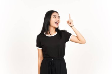 Beyaz arka planda tecrit edilmiş güzel bir Asyalı Kadın Çözümü buldum.