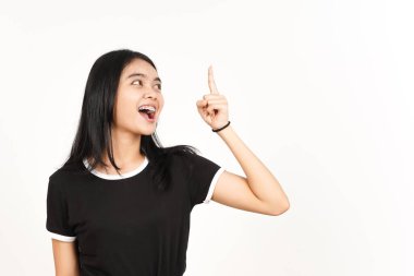 Beyaz arka planda tecrit edilmiş güzel bir Asyalı Kadın Çözümü buldum.