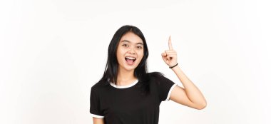 Beyaz arka planda tecrit edilmiş güzel bir Asyalı Kadın Çözümü buldum.