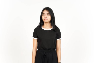 Looking side with angry face expression of Beautiful Asian Woman Isolated On White Background