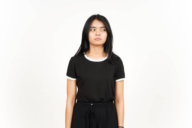 Looking side with angry face expression of Beautiful Asian Woman Isolated On White Background