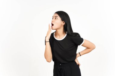 WOW shocked Face Side view of Beautiful Asian Woman Isolated On White Background