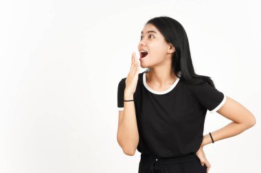 WOW shocked Face Side view of Beautiful Asian Woman Isolated On White Background