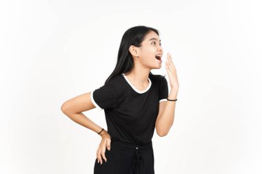 WOW shocked Face Side view of Beautiful Asian Woman Isolated On White Background