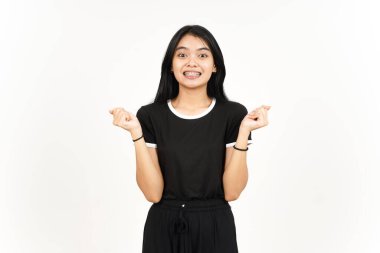 Yes Excited and Celebration gesture Of Beautiful Asian Woman Isolated On White Background
