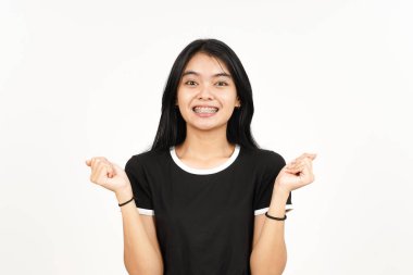Yes Excited and Celebration gesture Of Beautiful Asian Woman Isolated On White Background