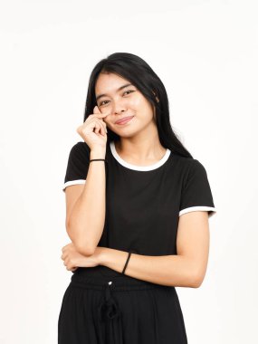 Beyaz arka planda tecrit edilmiş Koreli Güzel Asyalı Kadın 'ın Aşk Parmağı