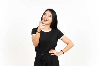 Smiling and Pointing at you for Choosing Of Beautiful Asian Woman Isolated On White Background