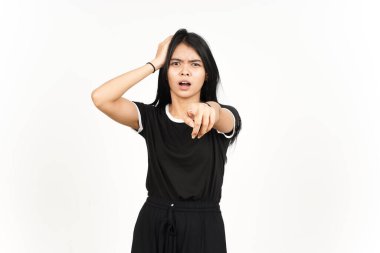 Shocked Face And Pointing at camera Of Beautiful Asian Woman Isolated On White Background