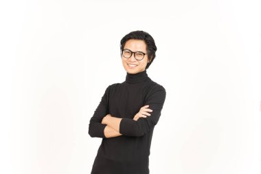 Folding Arms Smiling and Looking at camera Of Handsome Asian Man Isolated On White Background