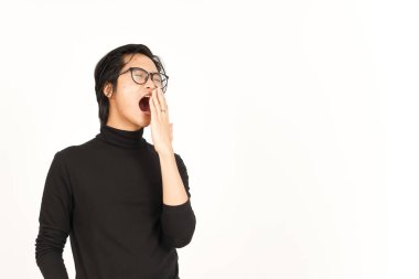 Yawning Gesture Of Handsome Asian Man Isolated On White Background