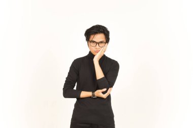Hand on Face Boring Gesture Of Handsome Asian Man Isolated On White Background