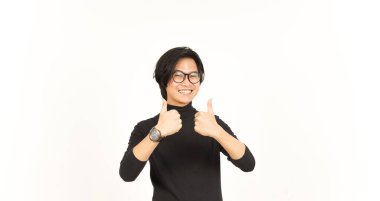Showing Thumbs Up Of Handsome Asian Man Isolated On White Background