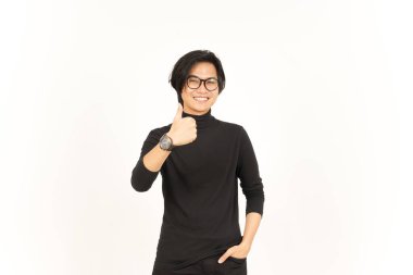 Showing Thumbs Up Of Handsome Asian Man Isolated On White Background