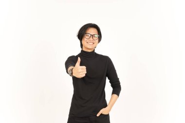 Showing Thumbs Up Of Handsome Asian Man Isolated On White Background