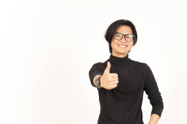 Showing Thumbs Up Of Handsome Asian Man Isolated On White Background
