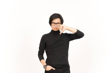 Showing Thumbs Down Of Handsome Asian Man Isolated On White Background