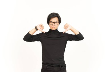 Showing Thumbs Down Of Handsome Asian Man Isolated On White Background