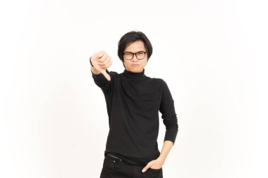 Showing Thumbs Down Of Handsome Asian Man Isolated On White Background