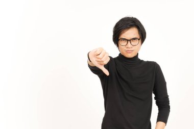Showing Thumbs Down Of Handsome Asian Man Isolated On White Background
