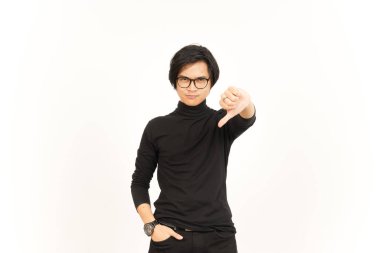 Showing Thumbs Down Of Handsome Asian Man Isolated On White Background