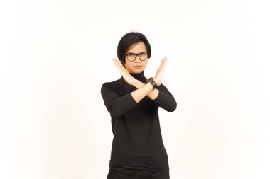 Crossed Hand For Rejection Gesture Of Handsome Asian Man Isolated On White Background