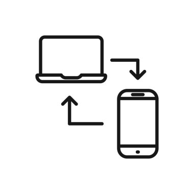 Laptop Akıllı Telefon Bağlantısının Düzenlenebilir Simgesi, Vektör illüstrasyonu beyaz arkaplanda izole edildi. Sunum, web sitesi veya mobil uygulama için kullanılacak