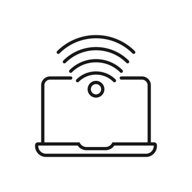 Laptop Kablosuz Bağlantının Düzenlenebilir Simgesi, Vektör illüstrasyonu beyaz arkaplanda izole edildi. Sunum, web sitesi veya mobil uygulama için kullanılacak