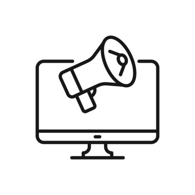 Düzenlenebilir Megafon Açıklama Bilgisayarı Simgesi, Vektör illüstrasyonu beyaz arkaplanda izole edildi. Sunum, web sitesi veya mobil uygulama için kullanılacak
