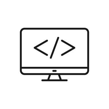 Düzenlenebilir Geliştirme Kodu Bilgisayar Masaüstü, Vektör illüstrasyonu beyaz arkaplanda izole edildi. Sunum, web sitesi veya mobil uygulama için kullanılacak