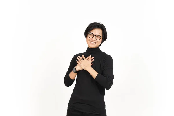 Hände Auf Der Brust Dankbare Geste Eines Schönen Asiatischen Mannes — Stockfoto