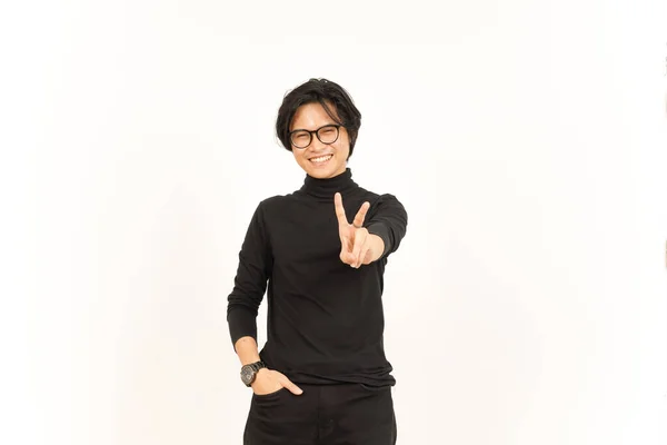 Beyaz Arka Planda Izole Edilmiş Yakışıklı Asyalı Adam Gülümseyin Barış — Stok fotoğraf