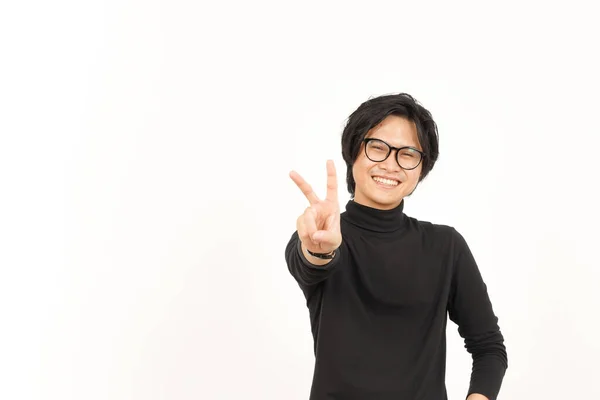 Vorführung Count Two Finger Schöner Asiatischer Mann Isolated Auf Weiß — Stockfoto