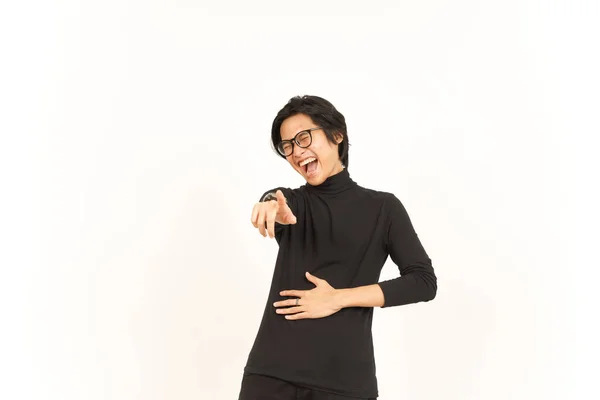 Pointing You Laughing Handsome Asian Man Isolated White Background — Stock Photo, Image