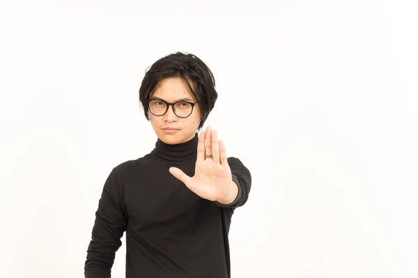 거절을 중단하라 백지에서 고립된 아시아 남자의 — 스톡 사진