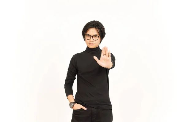 Stop Rejection Hand Gesture Handsome Asian Man Isolated White Background — Stock Photo, Image