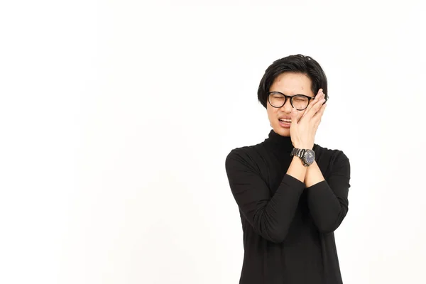 Beyaz Arka Planda Tecrit Edilmiş Yakışıklı Asyalı Adamın Diş Ağrısı — Stok fotoğraf