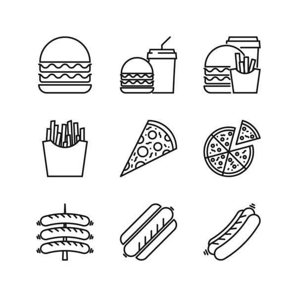 Edytowalny Zestaw Ikona Fast Food Wektor Ilustracji Izolowane Białym Tle — Wektor stockowy