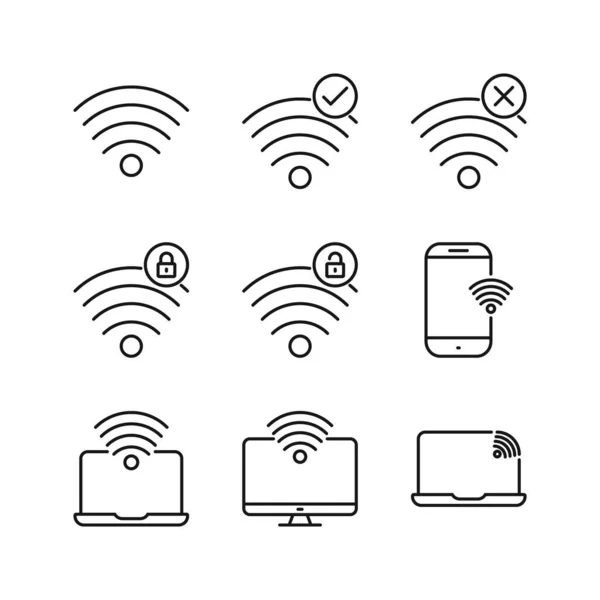 Set Icone Modificabili Connessione Wireless Illustrazione Vettoriale Isolata Sfondo Bianco — Vettoriale Stock