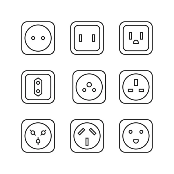 Editable Set Icon Electric Socket Vector Illustration Isolated White Background — Stock Vector