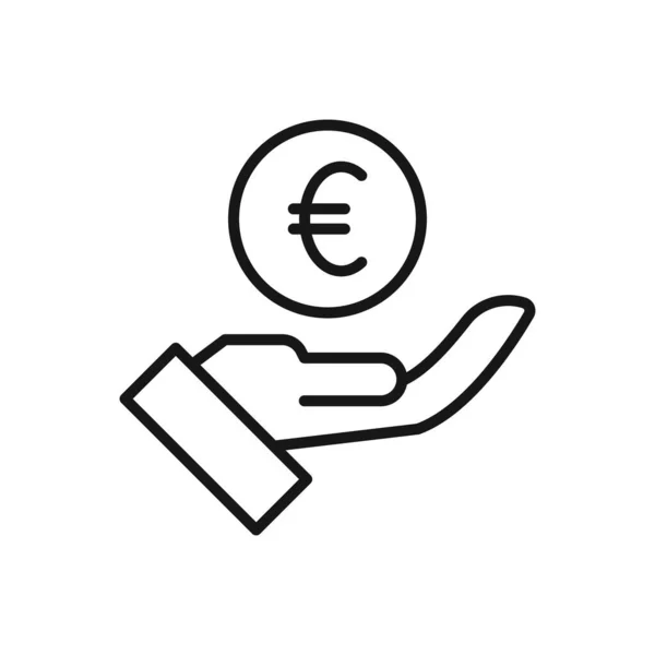 Editable Icon Hand Holding Euro Coin Vector Illustratie Geïsoleerd Witte — Stockvector