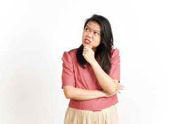 Beyaz arka planda tecrit edilmiş Güzel Asyalı Kadın Hareketi