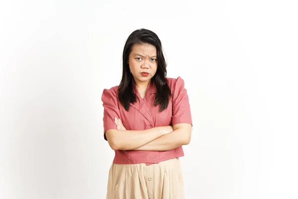 Выражение Гнева Осуждение Азиатской Женщины Одинокой Белом Фоне — стоковое фото