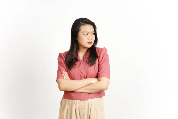 Beyaz Arka Planda Izole Edilmiş Güzel Asyalı Kadının Kızgın Yüz — Stok fotoğraf
