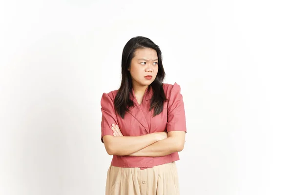 Expressão Rosto Irritado Gestos Bela Mulher Asiática Isolado Fundo Branco — Fotografia de Stock