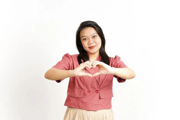 Visar Kärlek Tecken Vacker Asiatisk Kvinna Isolerad Vit Bakgrund — Stockfoto