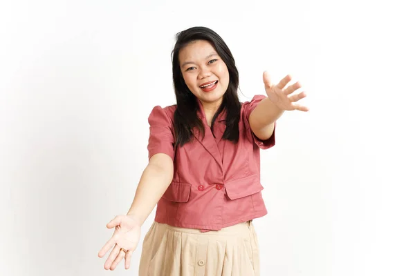Erbjuder Kram Gesture Vackra Asiatiska Kvinna Isolerad Vit Bakgrund — Stockfoto
