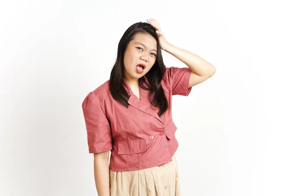 Glöm Något Gesture Beautiful Asian Woman Isolerad Vit Bakgrund — Stockfoto